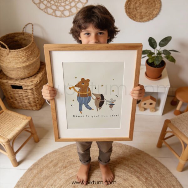 “Dance to Your Own Beat” Nursery Wall Art – Woodland Music Print for Kids