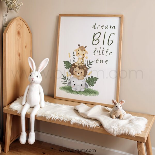 “Dream Big Little One” Safari Nursery Wall Art – Animal Stacking Print