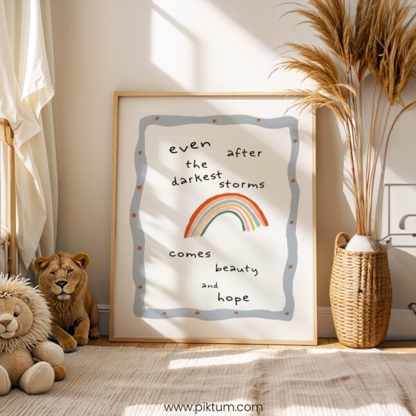 “Even After the Darkest Storms” Rainbow Wall Art – Nursery & Kids Room Print