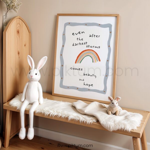 “Even After the Darkest Storms” Rainbow Wall Art – Nursery & Kids Room Print