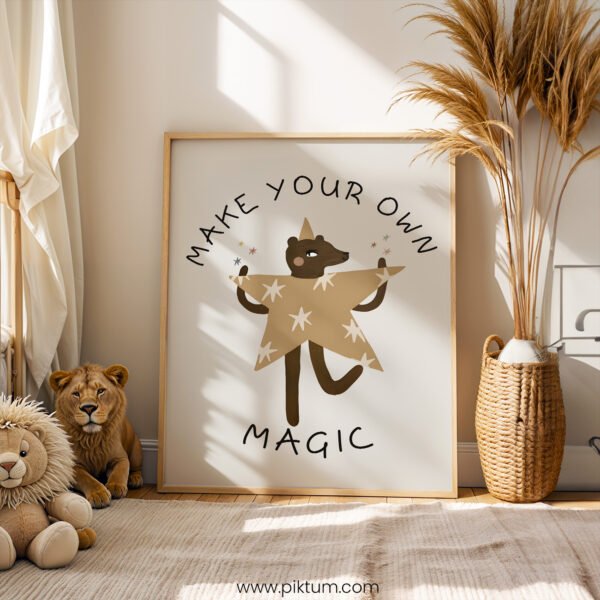 “Make Your Own Magic” Nursery Wall Art – Whimsical Bear Quote Print