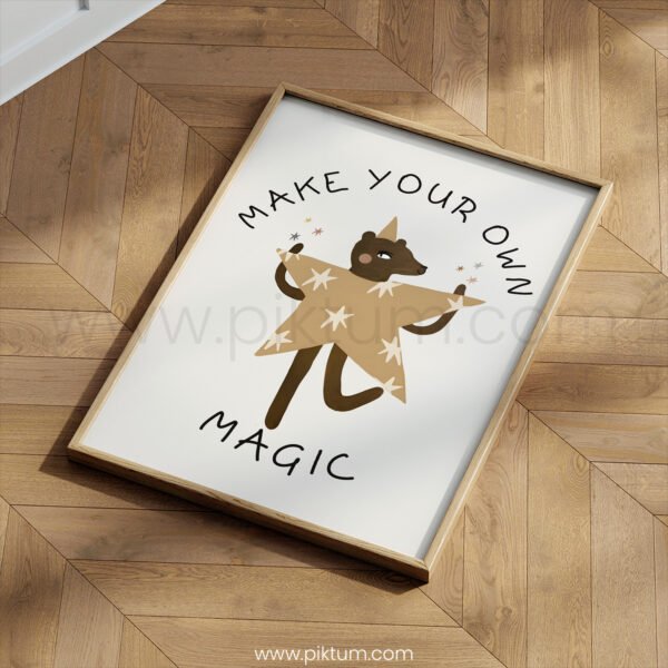“Make Your Own Magic” Nursery Wall Art – Whimsical Bear Quote Print