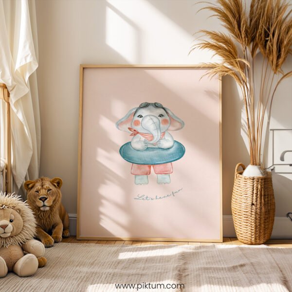 “Let’s Have Fun” Nursery Wall Art – Whimsical Elephant Print