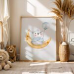 “Sweet Dreams” Nursery Wall Art – Moon & Bear Print