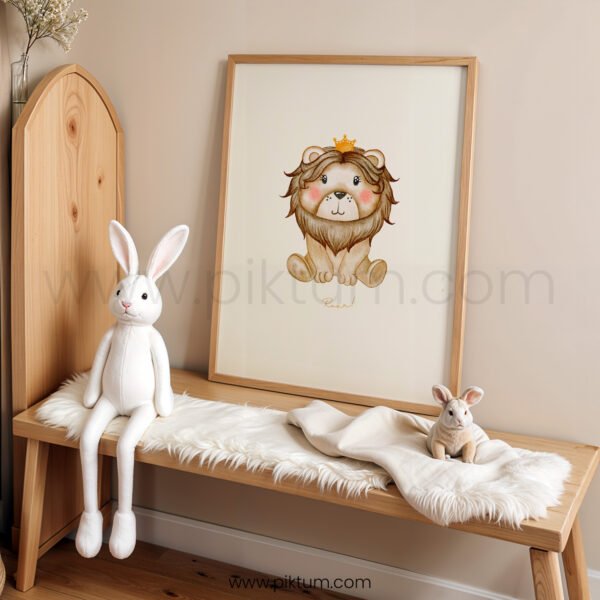“Roar!” Lion Nursery Wall Art – Cute Crowned Lion Print