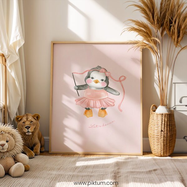 “Let’s Dance” Penguin Nursery Wall Art – Ballerina Animal Print