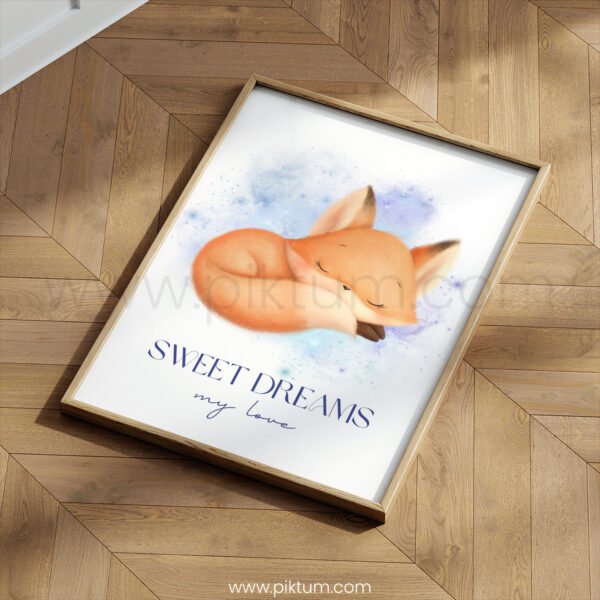 “Sweet Dreams My Love” Fox Nursery Wall Art – Gentle Woodland Print