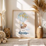 “Dare to Dream” Nursery Wall Art – Whimsical Hot Air Balloon Print