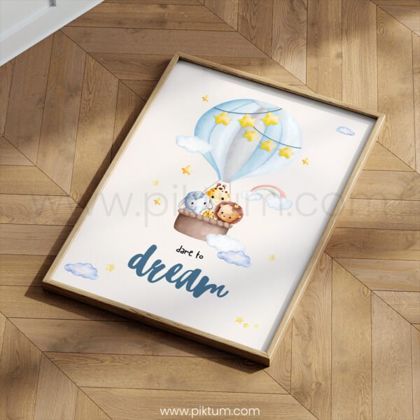 “Dare to Dream” Nursery Wall Art – Whimsical Hot Air Balloon Print