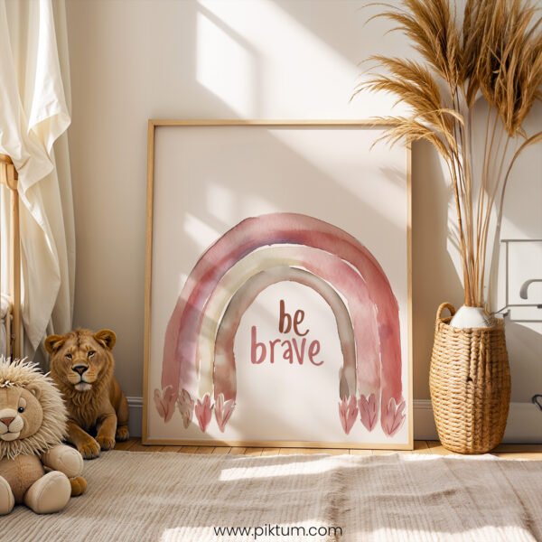 “Be Brave” Nursery Wall Art – Soft Rainbow Affirmation Print