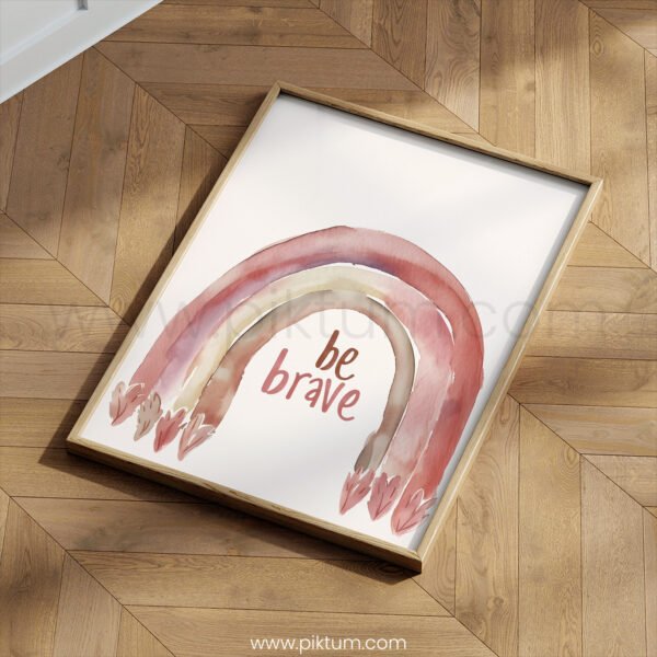 “Be Brave” Nursery Wall Art – Soft Rainbow Affirmation Print