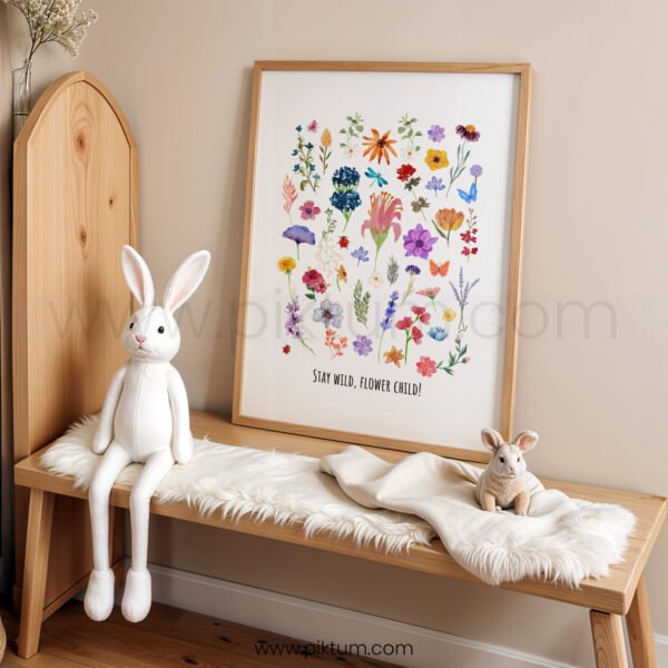 “Stay Wild, Flower Child!” Floral Nursery Wall Art – Watercolor Botanical Print