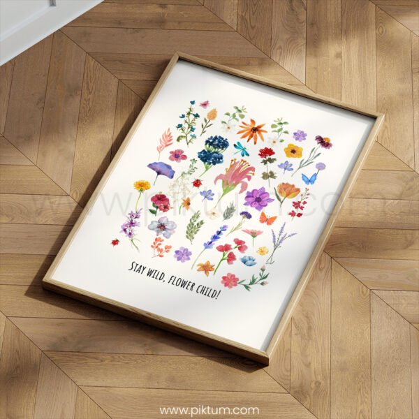 “Stay Wild, Flower Child!” Floral Nursery Wall Art – Watercolor Botanical Print