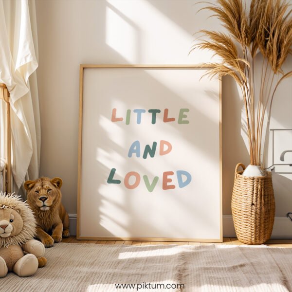“Little and Loved” Nursery Wall Art – Soft Pastel Typography Print