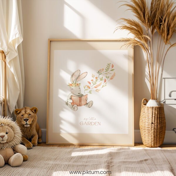“My Little Garden” Nursery Wall Art – Reading Bunny Watercolor Print