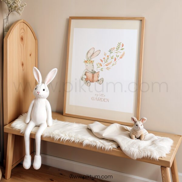 “My Little Garden” Nursery Wall Art – Reading Bunny Watercolor Print