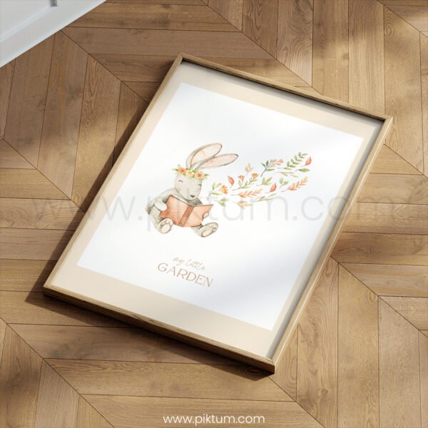 “My Little Garden” Nursery Wall Art – Reading Bunny Watercolor Print
