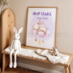 “Sleep Tight My Love” Nursery Wall Art – Bunny Cloud Watercolor Print
