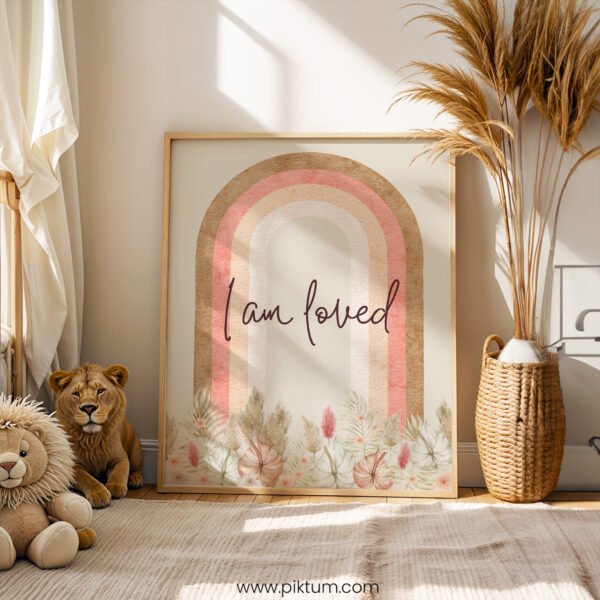 “I Am Loved” Nursery Wall Art – Rainbow Affirmation Watercolor Print
