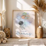 “Follow Your Dreams” Astronaut Nursery Wall Art – Space-Themed Watercolor Print