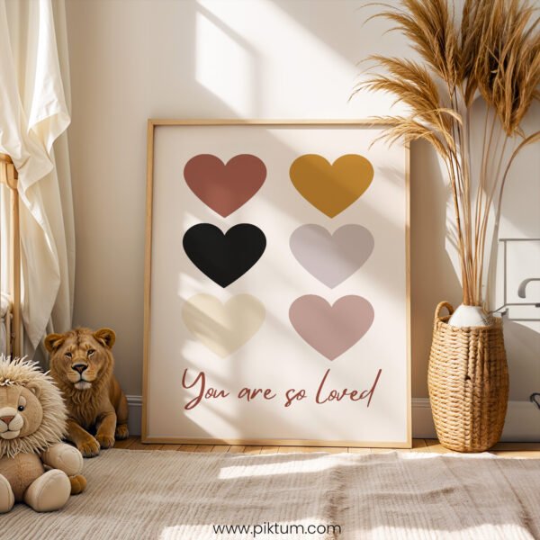 “You Are So Loved” Nursery Wall Art – Neutral Heart Print for Baby Room
