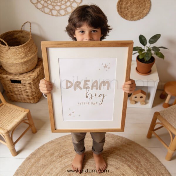 “Dream Big Little One” Nursery Wall Art – Neutral Baby Quote Print