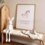 “I Believe in Magic” Unicorn Nursery Wall Art – Neutral Fantasy Print