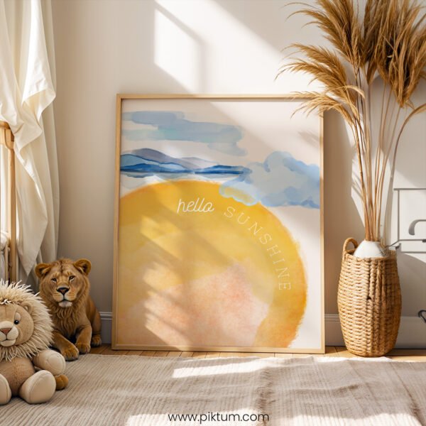 “Hello Sunshine” Nursery Wall Art – Sun Boho Kids Room Print