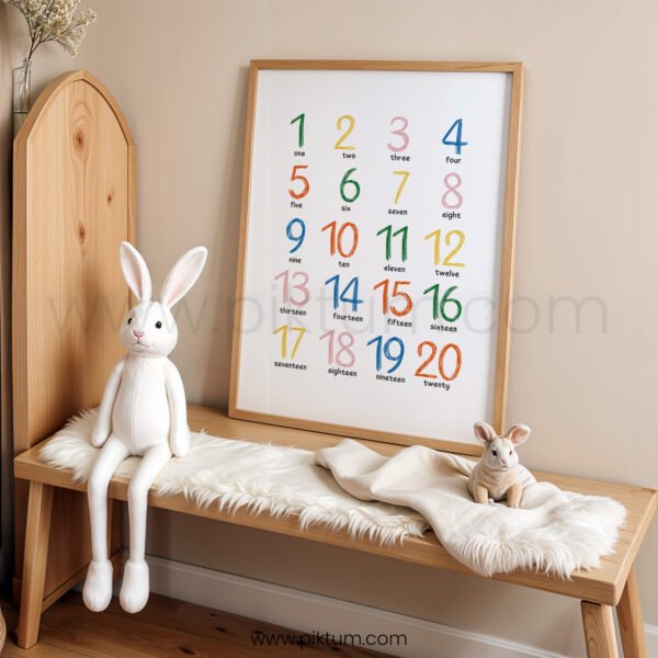 Numbers 1–20 Poster | Counting Numbers Chart | Preschool Math Wall Art | Kindergarten Learning Print
