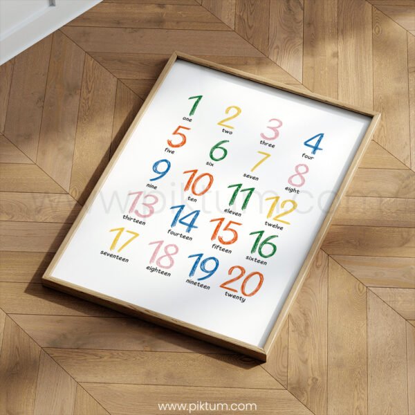 Numbers 1–20 Poster | Counting Numbers Chart | Preschool Math Wall Art | Kindergarten Learning Print