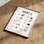 Short E Vowel Poster | Phonics Chart | CVC Words Short E | Preschool Reading Wall Art