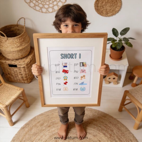 Short I Vowel Sound Poster | CVC Words Phonics Chart | Preschool Reading Wall Art