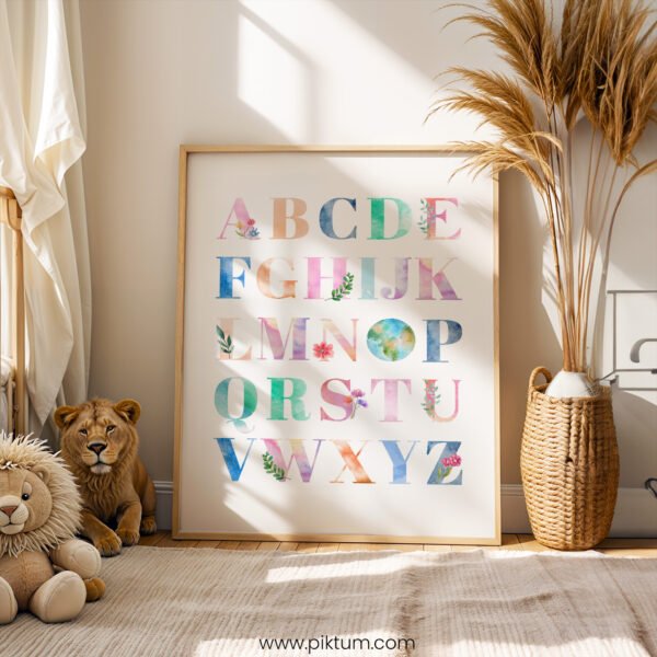 Watercolor Alphabet Poster | Floral ABC Wall Art | Nursery & Playroom Decor