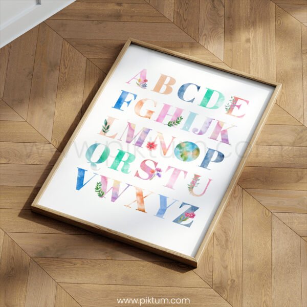 Watercolor Alphabet Poster | Floral ABC Wall Art | Nursery & Playroom Decor