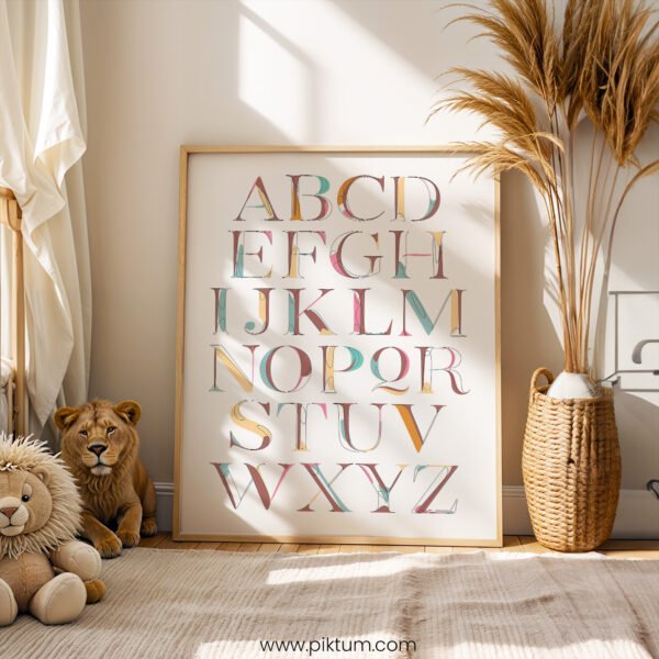 Watercolor Alphabet Poster | Modern ABC Wall Art | Nursery & Kids Room Decor
