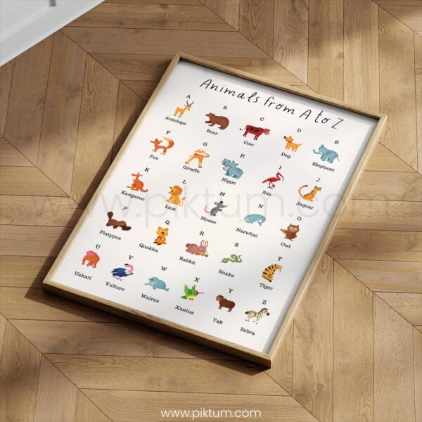 Animals from A to Z Poster | Alphabet Animals Chart | Educational Wall Art for Kids