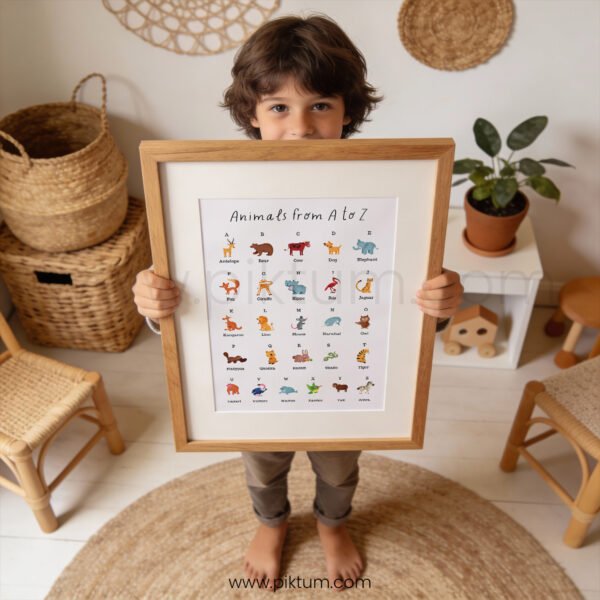 Animals from A to Z Poster | Alphabet Animals Chart | Educational Wall Art for Kids