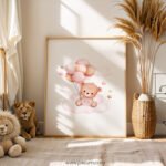 Teddy Bear Nursery Wall Art | Cute Baby Room Printable | Soft Pink Nursery Decor