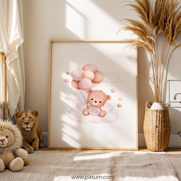Teddy Bear Nursery Wall Art | Cute Baby Room Printable | Soft Pink Nursery Decor