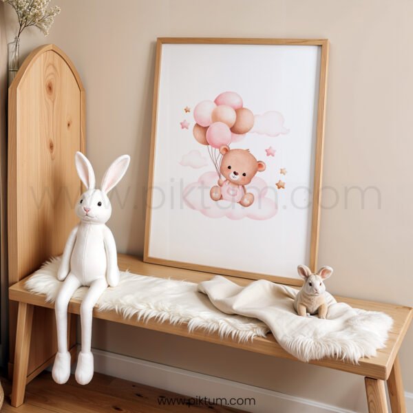 Teddy Bear Nursery Wall Art | Cute Baby Room Printable | Soft Pink Nursery Decor