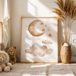 Moon and Stars Nursery Wall Art | Neutral Baby Room Printable | Dreamy Night Sky Nursery Decor