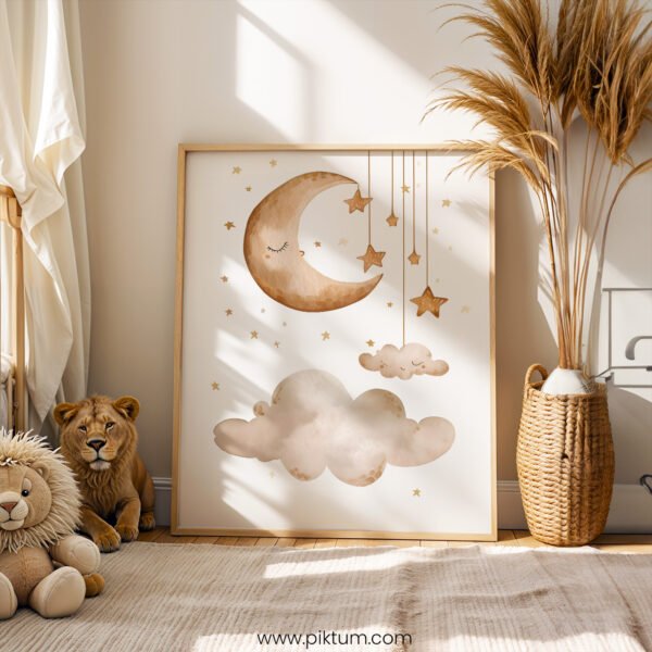 Moon and Stars Nursery Wall Art | Neutral Baby Room Printable | Dreamy Night Sky Nursery Decor