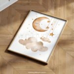 Moon and Stars Nursery Wall Art | Neutral Baby Room Printable | Dreamy Night Sky Nursery Decor