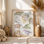 Cute Dinosaur Wall Art for Kids | Watercolor Dinosaur Poster | Educational Nursery & Playroom Decor