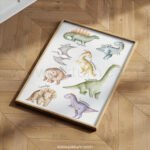 Cute Dinosaur Wall Art for Kids | Watercolor Dinosaur Poster | Educational Nursery & Playroom Decor
