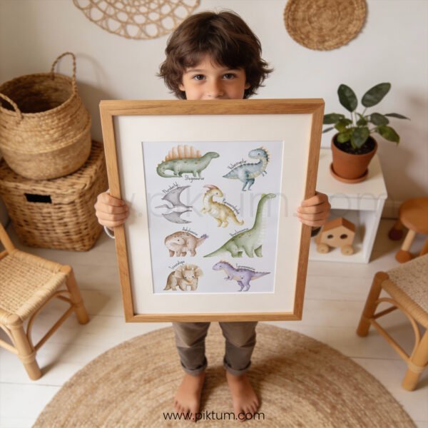 Cute Dinosaur Wall Art for Kids | Watercolor Dinosaur Poster | Educational Nursery & Playroom Decor