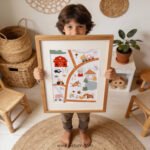 Cute Farm Animals Map Poster for Kids | Cozy Farm Illustration Nursery Wall Art | Playroom & Classroom Decor