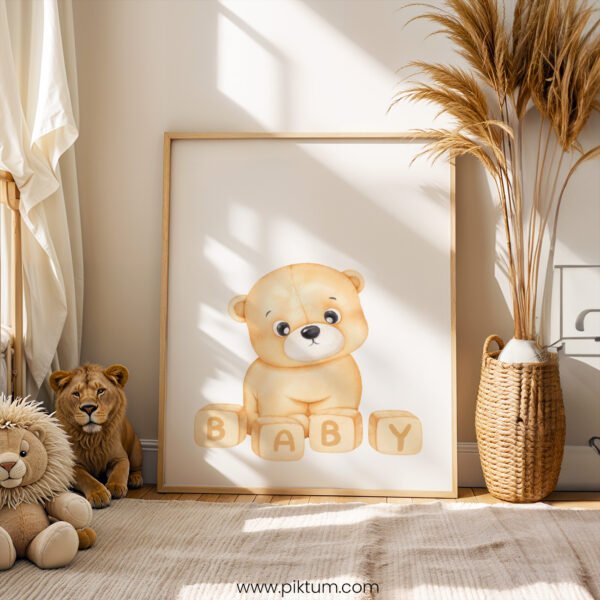 Baby Bear Nursery Wall Art | Cute Teddy Bear Baby Poster | Neutral Nursery Decor for Baby Room