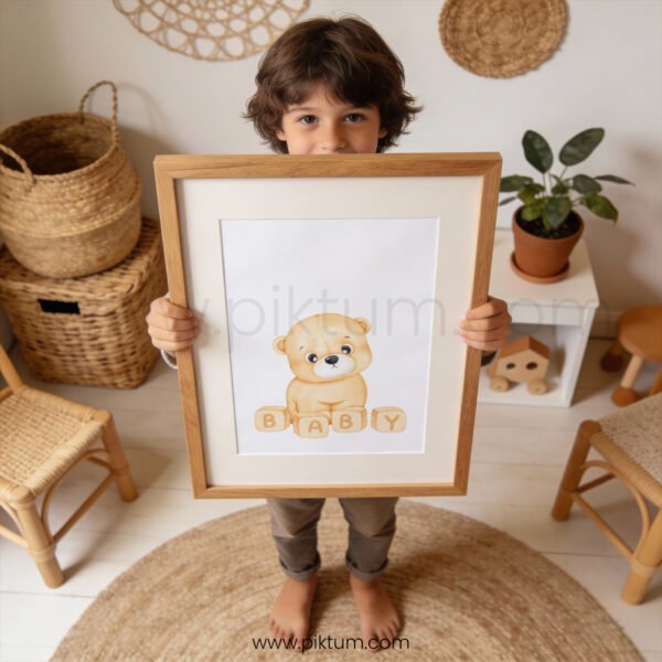 Baby Bear Nursery Wall Art | Cute Teddy Bear Baby Poster | Neutral Nursery Decor for Baby Room