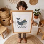 Whale Nursery Wall Art | Cute Crown Whale Baby Poster | Ocean Nursery Decor for Baby Room